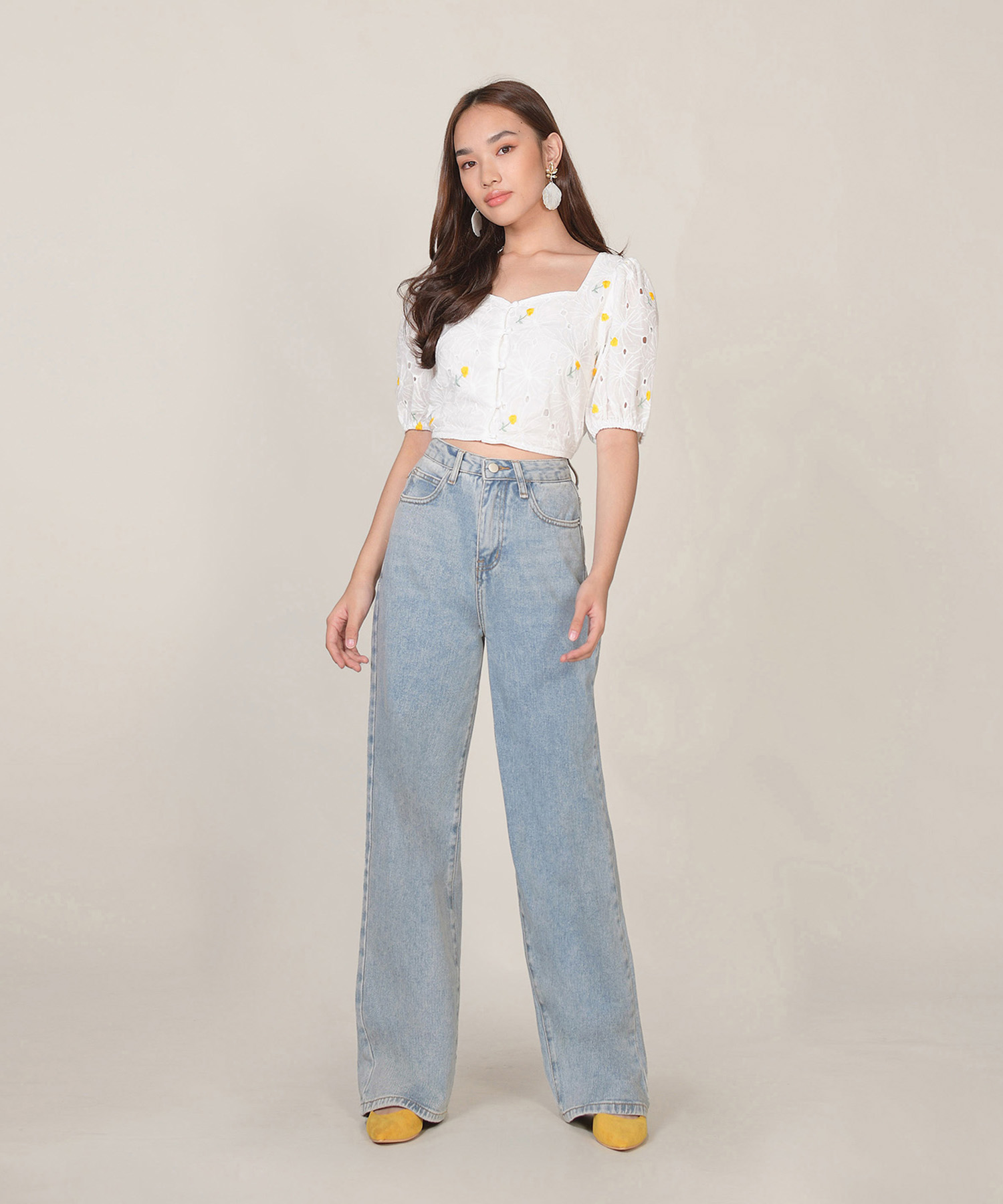 Ines Floral Embroidered Top - Daffodil